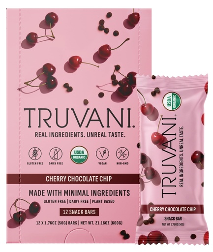 [BRSRAYABAUHAI23D] Truvani Plant Based Snack Bars | Cherry Chocolate Chip | 12 Pack