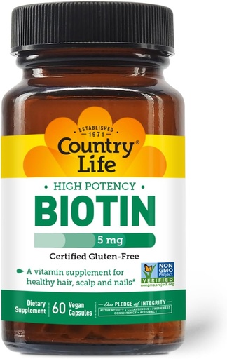 [BRSWIYQ6CAAQOFDE] Country Life - Biotin High Potency, 5 mg - 60 vegankapslit