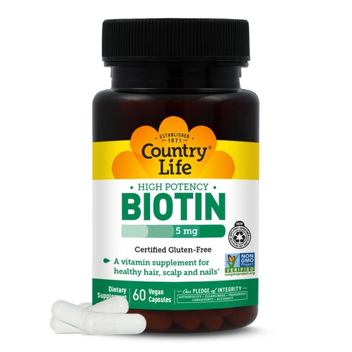 [BRSWIYQ6CAAQOFDE] Country Life Biotin 5 mg for Hair, Scalp and Nails, 60 Vegan Capsules | 5,000 mcg of biotin supports healthy hair, scalp and nails in one daily vegan capsule with a 60-day Supply