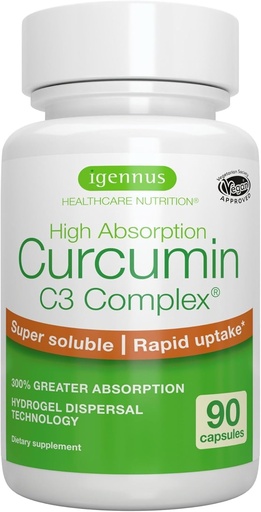 [BRSROBD4CMHBME3B] Igennus Advanced Curcumin C3 Complex, 300% Greater Absorption & Rapid Uptake, 95% Standardised Extract, 90 Servings, Clean Label, Vegan Supplement, 1-a-Day, 90 Capsules