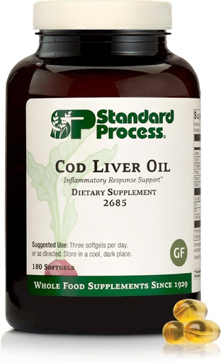 [BRSWIGIMAYIWCGDU] Standard Process Cod Liver Oil - Aids Healthy Skin & Eyes with Omega-3 Fatty Acids & Vitamins A and D - Bone & Tooth Health Support - Gluten-Free, Non-Dairy & Non-Soy - 180 Softgels (60 Servings)