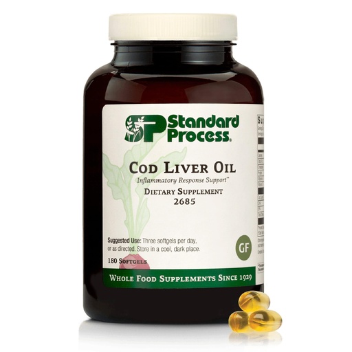 [BRSWIGIMAYIWCGDU] Standard Process Cod Liver Oil - Aids Healthy Skin & Eyes with Omega-3 Fatty Acids & Vitamins A and D - Bone & Tooth Health Support - Gluten-Free, Non-Dairy & Non-Soy - 180 Softgels (60 Servings)