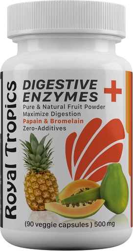 [BRSWIE33O4NR2E3M] Royal Tropics Digestive Enzyme Supplements - Vegetarian Formula with Green Papaya Added Bromelain Acid Reducer for Perfect Gut Health Veggie 90 Capsules 500 mg