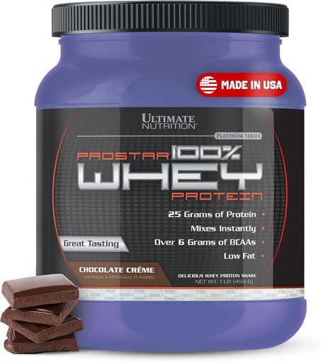 [BRSWIEIYOQMGM23M] Ultimate Nutrition Prostar Whey Protein Powder Isolate, Chocolate - Low Carb, High Protein Powder Shake for Muscle Gain & Recovery - Low Sodium, Low-Fat & Keto Friendly - 1 lb Tub