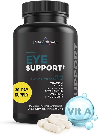 [BRSRMEL3AAPRG3QU] Livingood Daily Eye Support, 13-in-1 Vision Supplement with Lutein, Zeaxanthin, Astaxanthin, A bitamina, Lycopene, Maqui Berry & More, Promotes Healthy Eyes, Blue Light Protection, Vegan, 60 kapsula