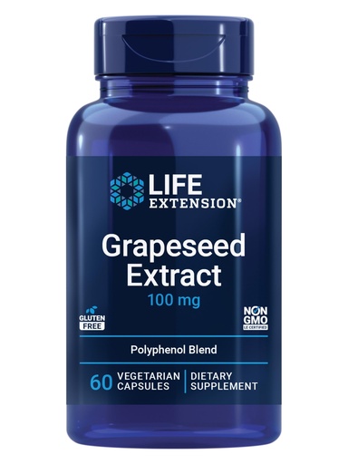 [BRSWGFD6ORYA2D3X] Life Extension Grapeseed Extract, Vitamin C, Calcium, resveratrol, polyphenols, Cardiovascular Health, antioxidant Protection, Gluten-Free, Non-GMO, Vegetarian, 60 Capsules