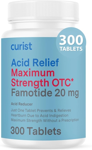 [BRSROCAPOUMGMCLK] Curist Famotidine 20mg Pack en vrac (300 comprimés de comptage) Acid Reflux Medicine for Heartburn Relief - OTC Maximum Strength Stomach Acid Reducer - Anti Acid Relief Comprimés for Indigestion Heartburn Relief