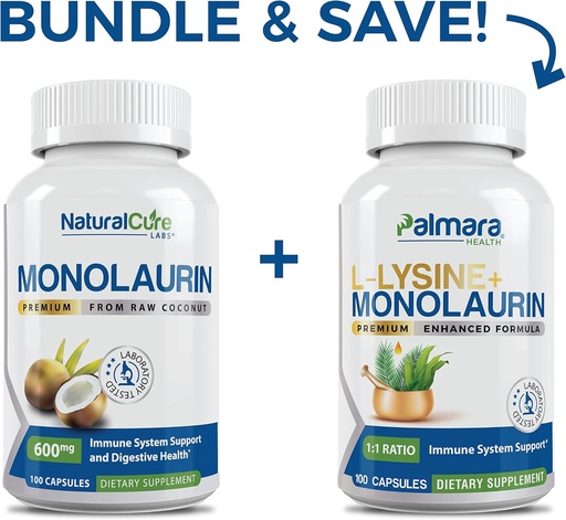 [BRSRMYL4OIOWED3F] Natural Cure Labs Bundle: Premium Monolaurin 600mg + L-Lysine + Monolaurin 1:1 Ratio