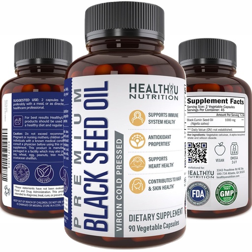 [BRSWYHAKCMJQM334] Premium Black Cumin Seed Oil Capsules - Virgin Cold Pressed Nigella Sativa Black Seed Oil Pills - Immune Support Supplement - Omega 3 6 9 Vitamin E Blackseed for Nails Hair Skin 1000 mg p/Serving