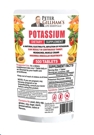 [BRSWKYY2ARYQMFTG] Peter Gillham’s Life Essentials Potassium Gluconate tablets 595mg, 500 Tablets, Support Electrolyte Balance, Made in USA (Package May Vary)