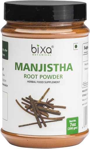 [BRSWG2Y2BANR4CQ7] Bixa BOTANICAL Manjistha Proszek Pigment 124; Rubia cordifolia Description 124; 200 Grams / 7 OZ Description 124; Herbal Supplement for Skin & Face Pack Description 124; Gluten Free, Non-GMO, Steam Treated, Vegan, 100% Pure.