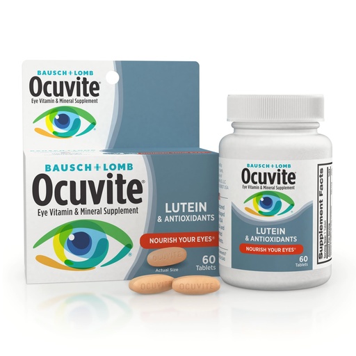 [BRSWIYTYOEHR2ETU] Ocuvite Eye Vitamin & Mineral Supplement, Lutein & Antioxidant Vitamins A, C & E, Zinc for Eye Health & Support, Vitamins for Eyes, 60 Tablets