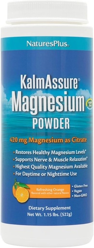 [BRSWKEABCV7B63D6] NaturePlus KalmAssure Magnesiumpulver - 1,15 LB - Orange Flavor - Understøtter nerve og muskelafslapning - Non-GMO, Gluten Free, Vegan - 60 Serveringer