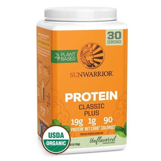 [BRSWGZL5OACQ42DO] Vegan Organic Protein Powder Plant-based | 5 Superfood Quinoa Chia Seed Soy Free Dairy Free Gluten Free Synthetic Free NON-GMO | Unflavored 30 Servings | Classic Plus by Sunwarrior