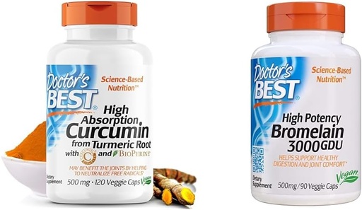 [BRSROBQEAV6AKH3B] Doctor's BEST DRB-00107 High Absorption Curcumin from Turmeric Root with C3 Complex & BioPerine 500mg & 3000 GDU Bromelain Proteolytic Digestive Enzymes Supplements, Supports Healthy Digestion