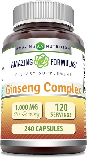 [BRSWGZI7OYCQYA3X] Amazing Formulas Ginseng Complex - 1000 Mg Per Serving, Capsules (Non-GMO,Gluten Free) Supports Healthy Immune System - Supports Energy Production - Boosts Mental Alertness. (240 Count)