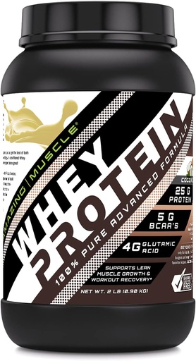 [BRSW2EL3AQBBM3I3] Amazing Muscle Whey Protein Isolate & Concentrate Supplement | Coconut Flavor | 25 G | 2 Lb (0.90 Kg) | Non-GMO | Gluten-Free | Made in USA