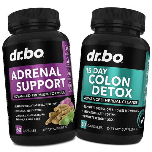 [BRSROGQNDEJWK3QZ] DR. BO Adrenal Support & Colon Cleanse Supplements - Adrenal Fatigue Supplement with Ashwagandha & L Tyrosine - 15 Day Intestinal Cleanse Pills for Bowel Movement Support & Gut Stomach Cleansing