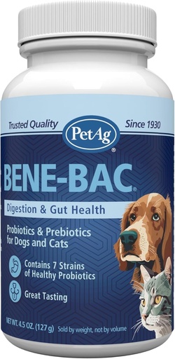 [BRSWIYA7PMMWMCTC] PetAg Bene-Bac - 4,5 oz Pó - FOS & Probióticos para cães, gatos, mamíferos exóticos e selvagens