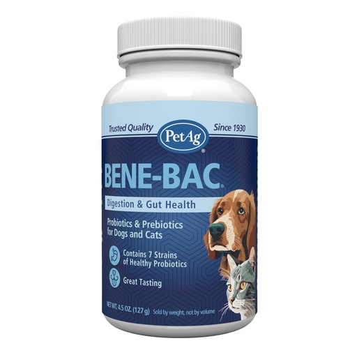 [BRSWIYA7PMMWMCTC] PetAg Bene-Bac - 4.5 oz Powder - Probiotics for Dogs, Cats, Exotic & Wildlife Mammals