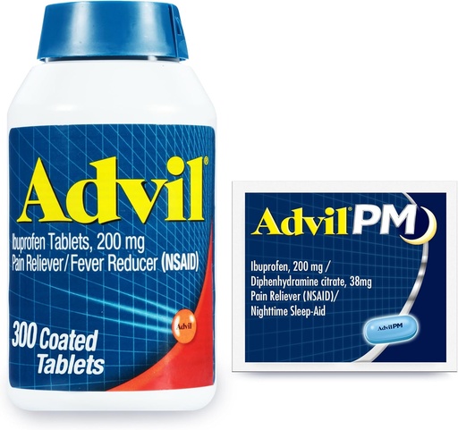 [BRSWYZYOA4HWYYA2] Advil Pain Reliever i Fever Reducer, Ibuprofen 200mg for Pain Relief - 300 Count, Advil PM Pain Reliever i Nighttime Sen Aid, Ibuprofen for Pain Relief i Difenhydramine Citrate - 2 Count