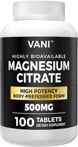 [BRSRAGQYAVYB6C3P] Magnesium Citrate 500MG 100 Tablets- Vegan Safe, High Absorption