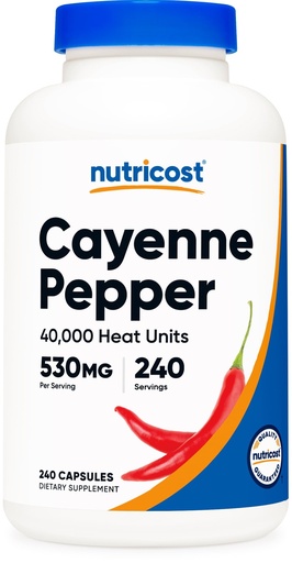 [BRSW22QCAQHRQAIY] Nutricost Cayenne Pepper 530mg, 240 Capsules - 40,000 Heat Units, Gluten Free, Non-GMO