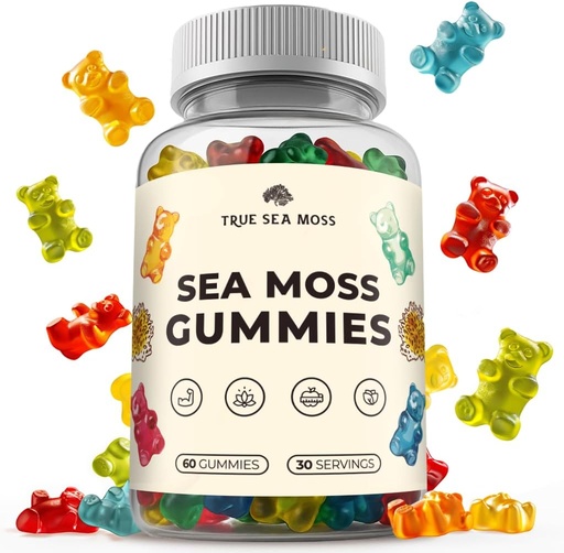 [BRSW2ZT7OF5AMCD4] TrueSeaMoss Irish Sea Moss Gummies with Burdock Root & Bladderwrack – Vegan Formula for Adults & Kids – Non-GMO, Gelatin-Free, Fruit Flavor – Made in USA – 60 Gummies