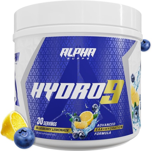 [BRSRAZT4CUPQ42D6] Alpha Supps Hydro 9 Aminos | EAA + Hydration Formula | Aminoácidos esenciais EAAs Powder con BCAAs & Electrolytes 30 Servidos - Blueberry Lemonade