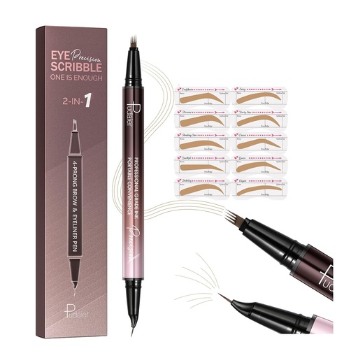 [BRSRAAI7BV5AAH3A] 2-in-1 Curved Eyebrow Pen and Eyeliner with 10Pcs Brow Stencils, Microblading Eyebrow Pencil with 4 Fork-Tip and Curved Precise Tip, Waterproof and Long Lasting Eyebrow Pencils for Women, Light Blond