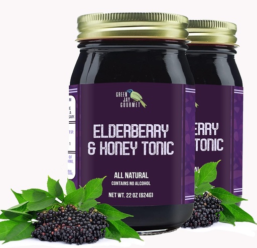 [BRSWYZYNBEHAYHI6] Green Jay Gourmet Elderberry Tonic – All Natural Elderberry Syrup – Elderberry Immune Support for Kids & Adults – Powerful Elderberry & Honey Blend – Sambucus Elderberry Syrup – 2 x 22 Ounces