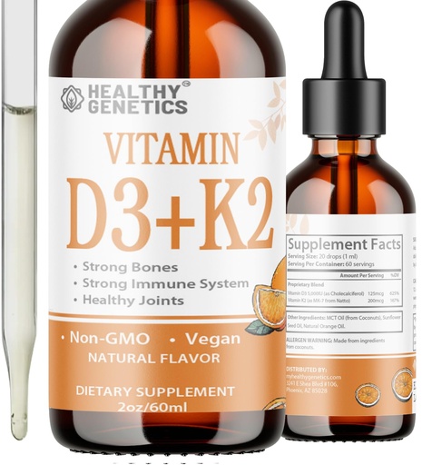 [BRSWYZL6PMOQ42YU] Liquid Vitamin D3 K2 Plus Vitamin K2 MK-7 | 5000IU Vitamin D Liquid Drops | Bones | Immune | Heart Health | Boost Energy 2oz