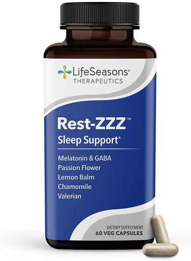 [BRSWI2QCCMJRUYA5] LifeSeasons Rest- ZZZ - Natural Sleep Supplement - Fall Asleep & Stay Asleep - Calms Nerwowy system - Łagodzenie napięcia mięśni i niepokoju - Mała dawka Melatonina GABA & rumianek - 60 Kapsułki