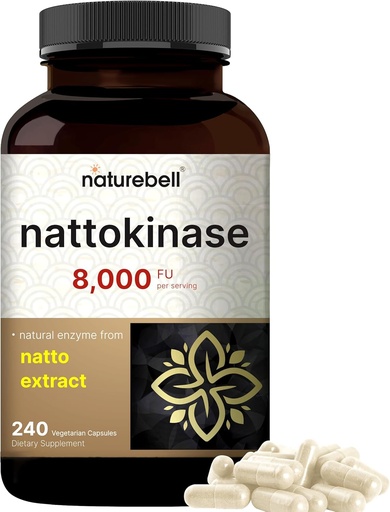 [BRSROGACO4BRE2D3] NatureBell Nattokinase Suplemento 8,000 FU Por Serving, 240 Veggie Capsules ← Tradicional Natto Extracto Fuente – Max Strength Enzyme & Heart Health Support – Non-GMO
