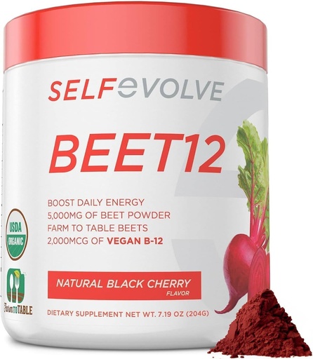 [BRSROZL3OB5WC3TV] Beet Root Powder Organic 5000mg with Vitamin B12 (Methylcobalamin) and Trace Minerals in Natural Black Cherry Flavor, 0g Added Sugar – Vegan Dietary Supplement (30 Servings)