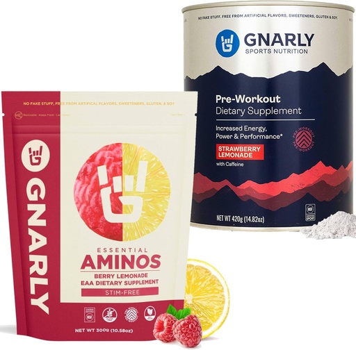 Gnarly Nutrition Gnarly Preworkout Strawberry Lemonade (14.82oz) Aminos Berry Lemonade Cafeïnevrij (10.58oz)