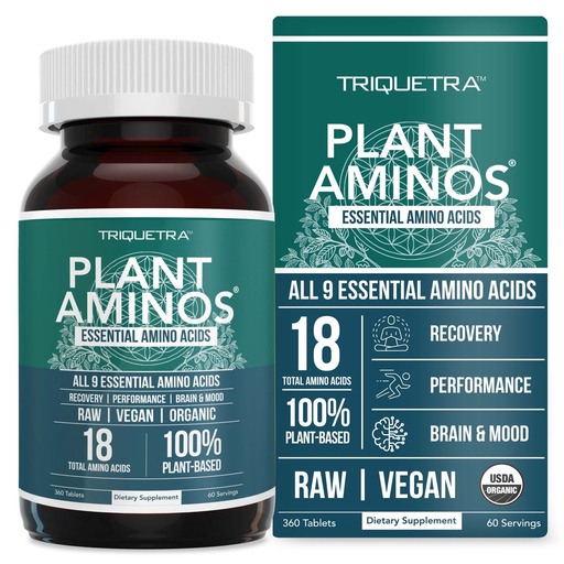 [BRSWYHA5CBYQIC33] Plant Aminos Organic Essential Amino Acid Supplement (EAAs) & BCAA - 100% Plant-Based Raw, Vegan - All 9 Essential Amino Acids with 18 Total Amino Acids (360 Tablets)