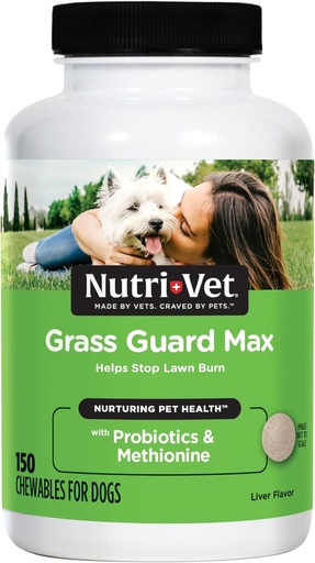 [BRSWIYL7OIPBACTA] Nutri-Vet Grass Guard Chewables, Predchádzanie popáleninám, Psie neutralizátor moču pre trávu, Gut Health Support with Probiotic and Enzymes, Psie probiotiká, Pet Supplement Tablets, 150 Count