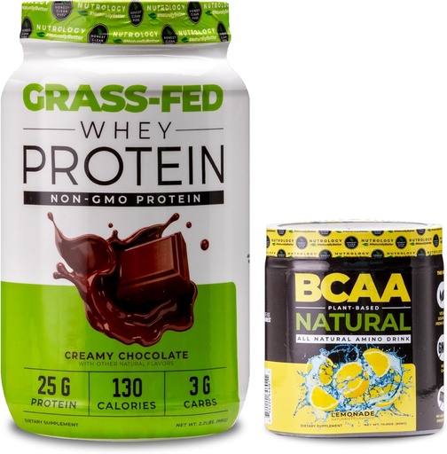 [BRSRAZD5ORYRAEI2] Nutrology Grass Fed Whey Protein Powder, Supports Lean Muscle Recovery & Performance, Creamy Chocolate Flavor (28 Servings) BCAA Natural, Lemonade Flavor (30 Servings)