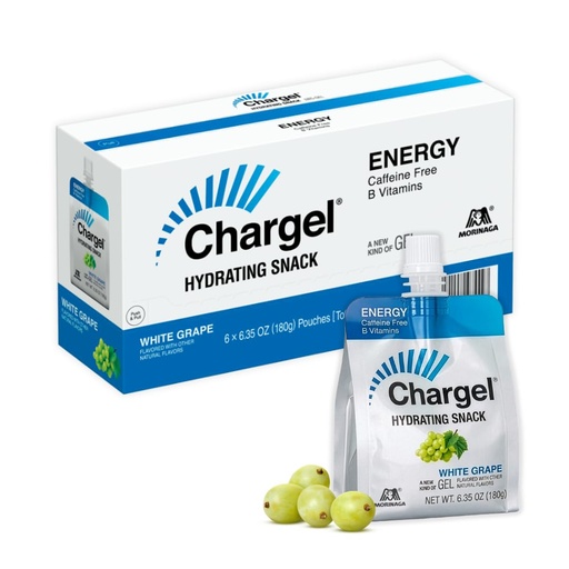 [BRSW2CANDIHA2E37] Chargel White Grape, Caffeine-Free Instant Energy Gel Running, Biking, Workout, Hiking Essentials for Women & Men, Gifts for Runners - Carbs Vitamins, Gluten Free - Pack of 6 Gels - 6.35oz Each