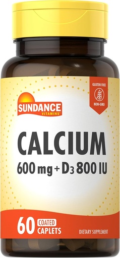 [BRSWGYYTAEDR4CLB] Sundance Calcium 600mg dengan D3 14; 60 Caplets 124; Vegetarian, Non-GMO, dan Gluten Free Suplemen