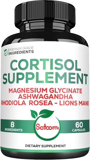 [BRSRAFARDENB62TV] Сатоомі 8in1 Cortisol Manager з Magnesium Glycinate, Ashwagandha, Rhodiola Rosea, Lions Mane & More - Кортизол редуктор добавки Чоловіки & Жінки - 60 Капсули
