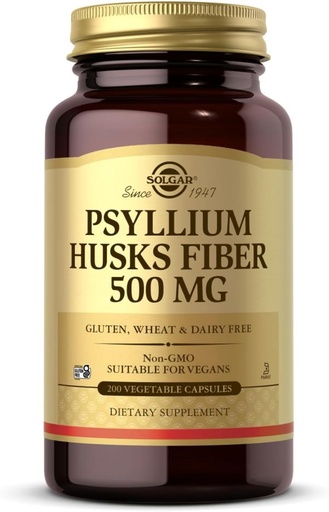[BRSWIZYZOMPBGF3I] Solgar Psyllium Husks Fiber 500 mg - 200 Vegetable Capsules - Non-GMO, Vegan, Gluten Free, Dairy Free, Kosher - 100 Servings