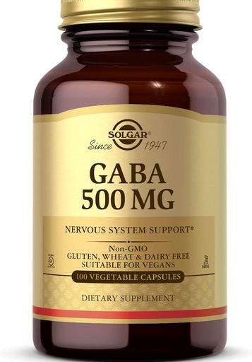 [BRSWIYTYO4GWYD3E] Solgar GABA 500 mg, 100 plantaardige capsules - Ontspanning en ondersteuning van het zenuwstelsel - Aminozuur - non-GMO, veganistisch, glutenvrij, zuivelvrij, Kosjer - 100 porties