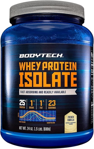 [BRSWIAQHCMPAKADG] BODYTECH Whey Protein Isolate Toz - hizmet ve BCAA'nın başına 25 gram proteinle - Post-Workout Muscle Building & growth için ideal, Contains Milk & Soy - Fransız Vanilla (1.5 Pound)