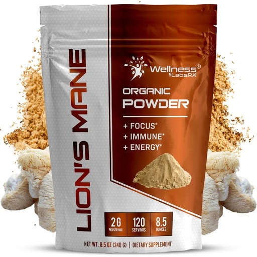 [BRSRAEIKOB5QO3TH] WELLNESS LABSRX Lions Mane Powder, Mushroom Supplement - 2000mg - Lions Mane Supplement - Lion's Mane Mushroom Powder Brain Supplements for Memory and Focus, Immune Support and Health - 120 Servings