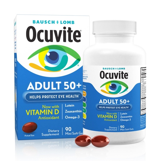 [BRSWIFQDCYBGYEDA] Ocuvite 50+ Eye Vitamin & Mineral Supplement, Multivitamin for Vision & Ocular Health with Omega-3, Zinc, Vitamins C & E, Lutein & Zeaxanthin, Zinc Supplements for Women and Men, 90 Softgels