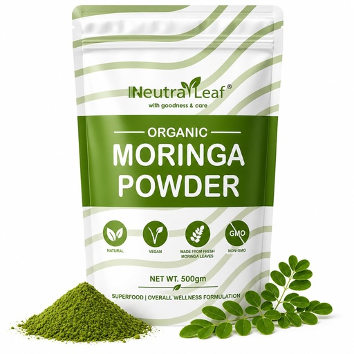 [BRSROGIPPIPGYAD2] Neutraleaf Organic Moringa Powder | Drumstick Leaves Powder for Immunity | Rich in Iron, Calcium & Plant Protein | Superfood for Hair Growth & Glowing Skin | Non-GMO, Vegan | Resealable Bag | 500g