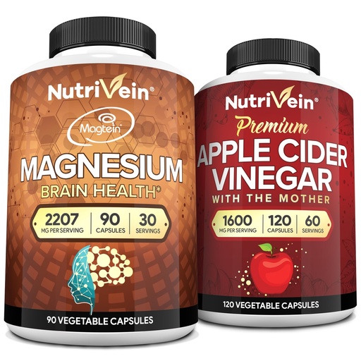[BRSRABDQBYDQ4F33] Nutrivein Premium Apple Cider Vinegar Capsules & Magnesium L-Threonate Bundle: High-Absorption Magnesium Threonate Supplement and Apple Cider Vinegar Supplements for Brain, Gut, & Overall Well-Being