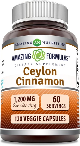 [BRSRAZANAUIWKAYV] Amazing Formulas Ceylon Cinnamon 1200 Mg | Vegetarian Capsules | Non-GMO | Gluten-Free | Made in USA (1 Pack | 120 Count)